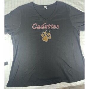 Kavio Women’s 2XL Black V-Neck T-Shirt Cadettes Rhinestone Paw Print